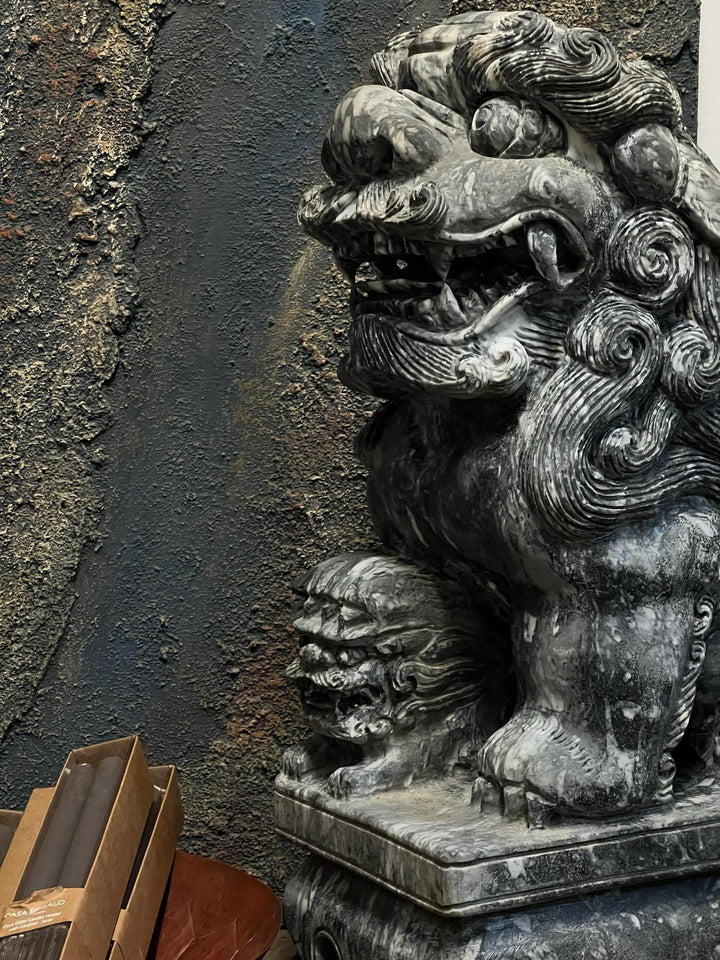 Hand crafted stone Fu foo dog statue