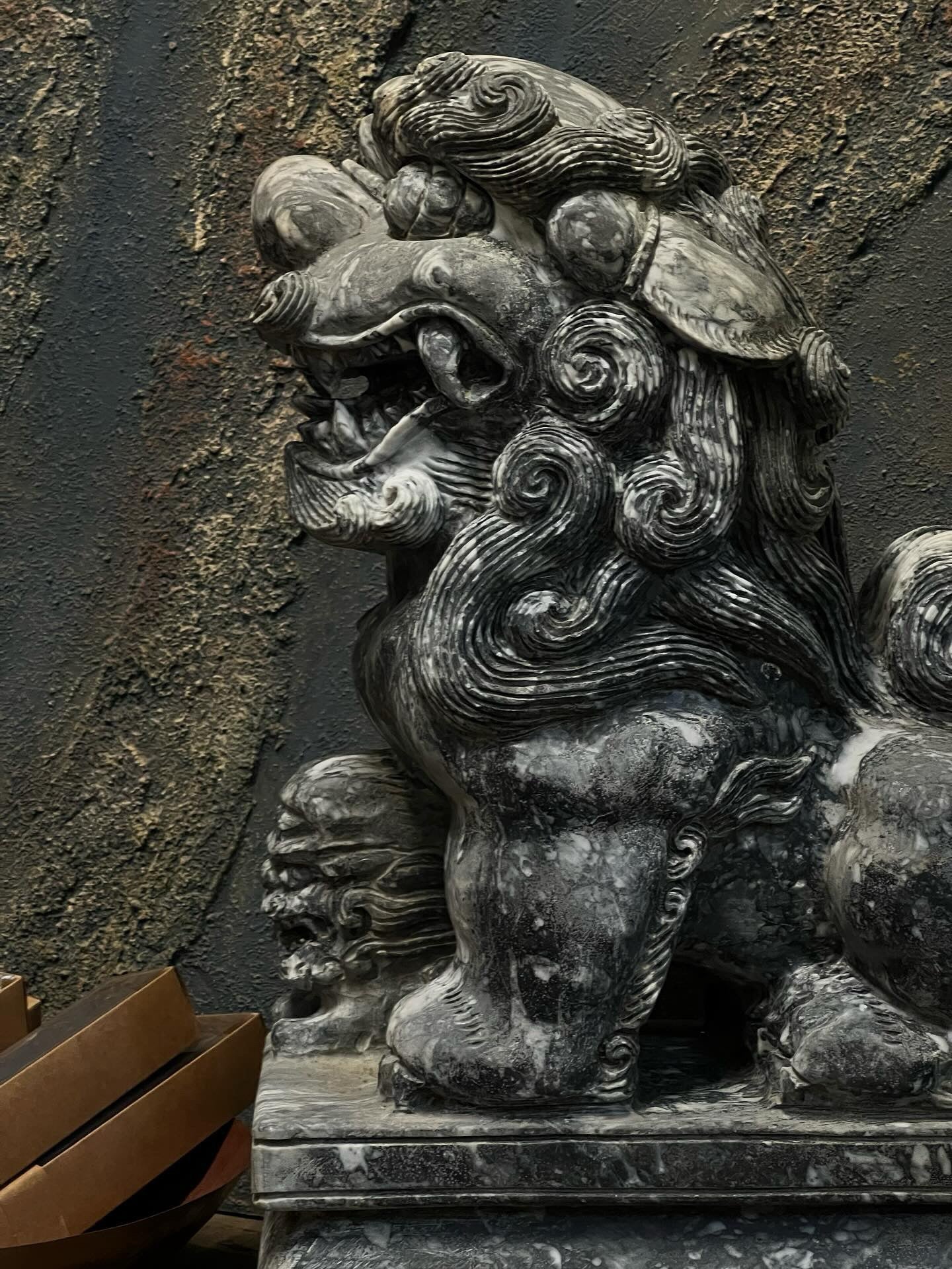 Stone Fu foo dog Statue left side view