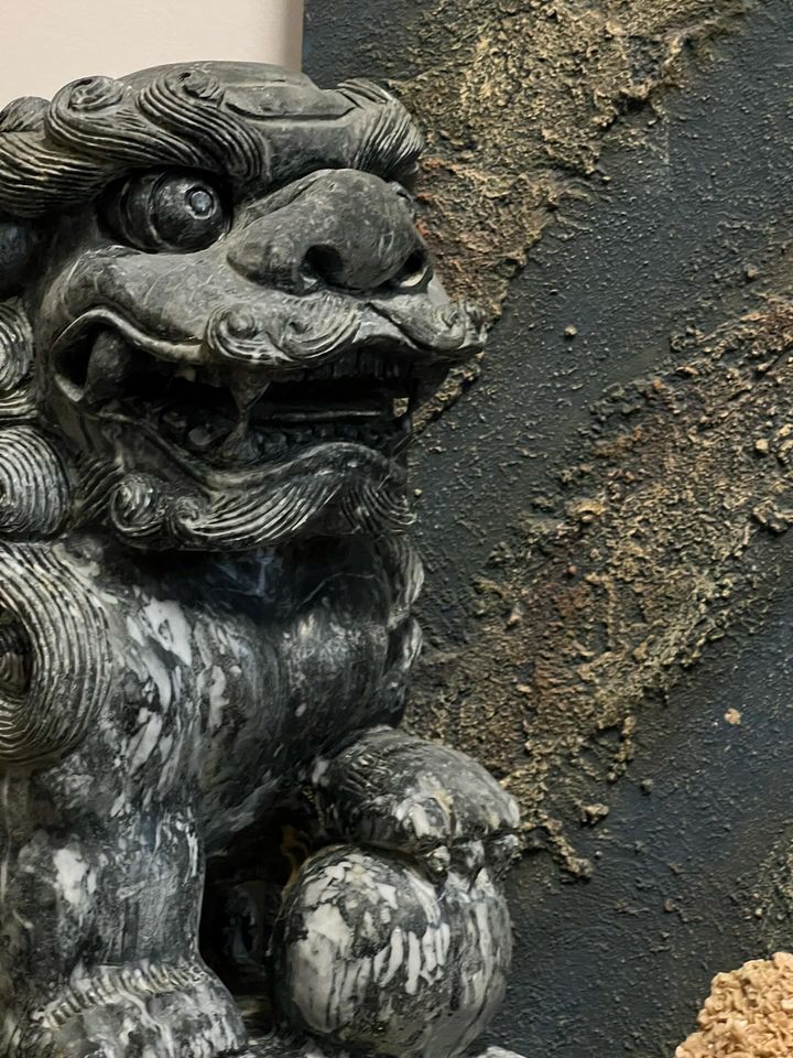 Stone Fu foo dog Statue side view