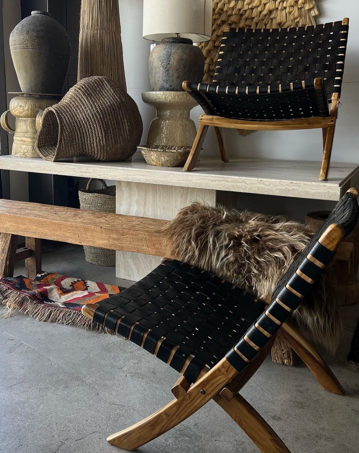 Stylish fold-up chair made from genuine leather