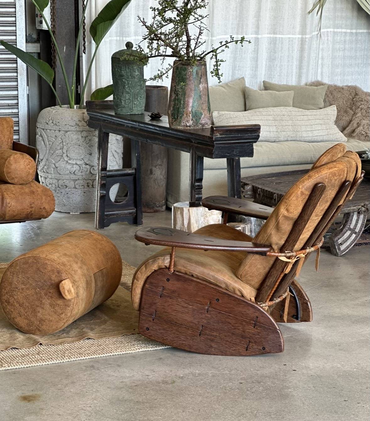 Chic Pacific Green ottoman armchair set