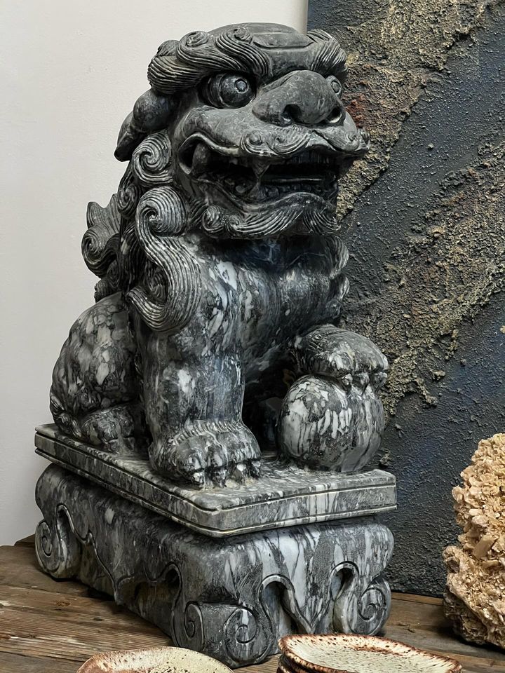 Stone Fu foo dog Statue front view