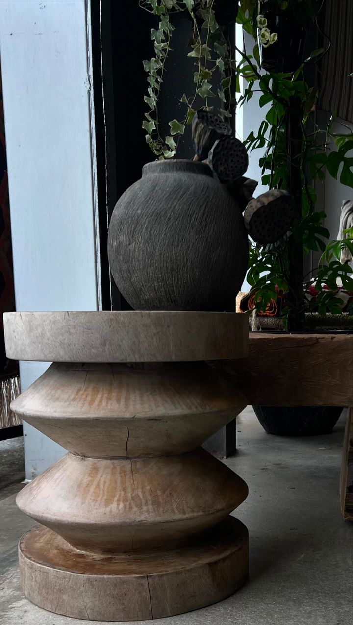 Hand-Carved Solid Timber Side Table