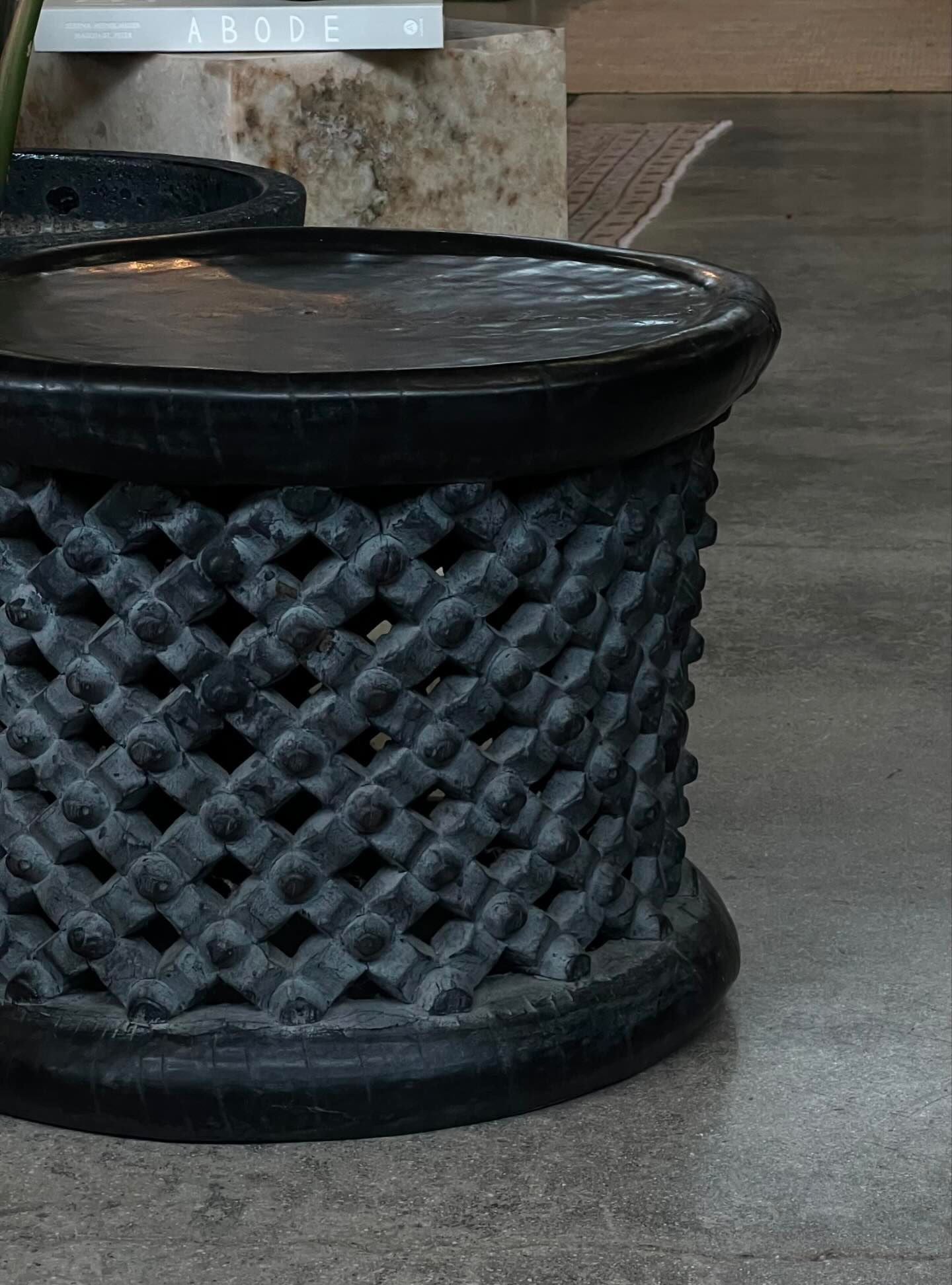 Vintage Hand-Carved Bamileke Round Side Table